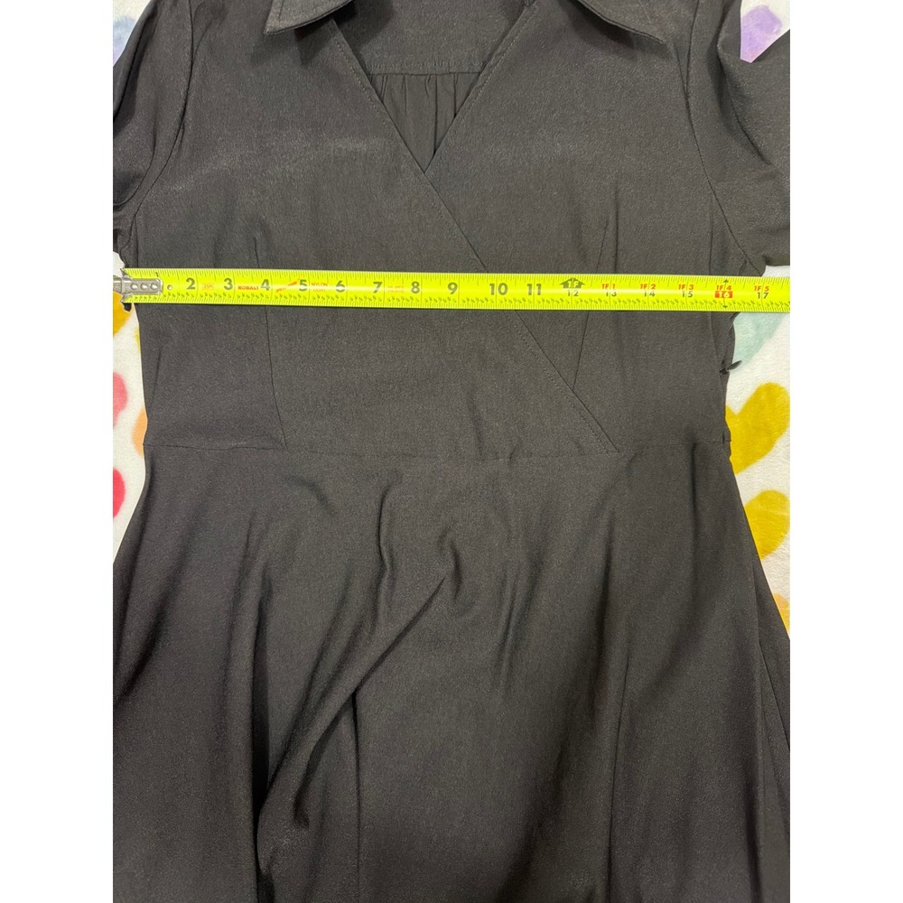MIUSOL Womens Black Collared Wrap Midi Dress XL 3/4 Sleeve - Picture 4 of 5